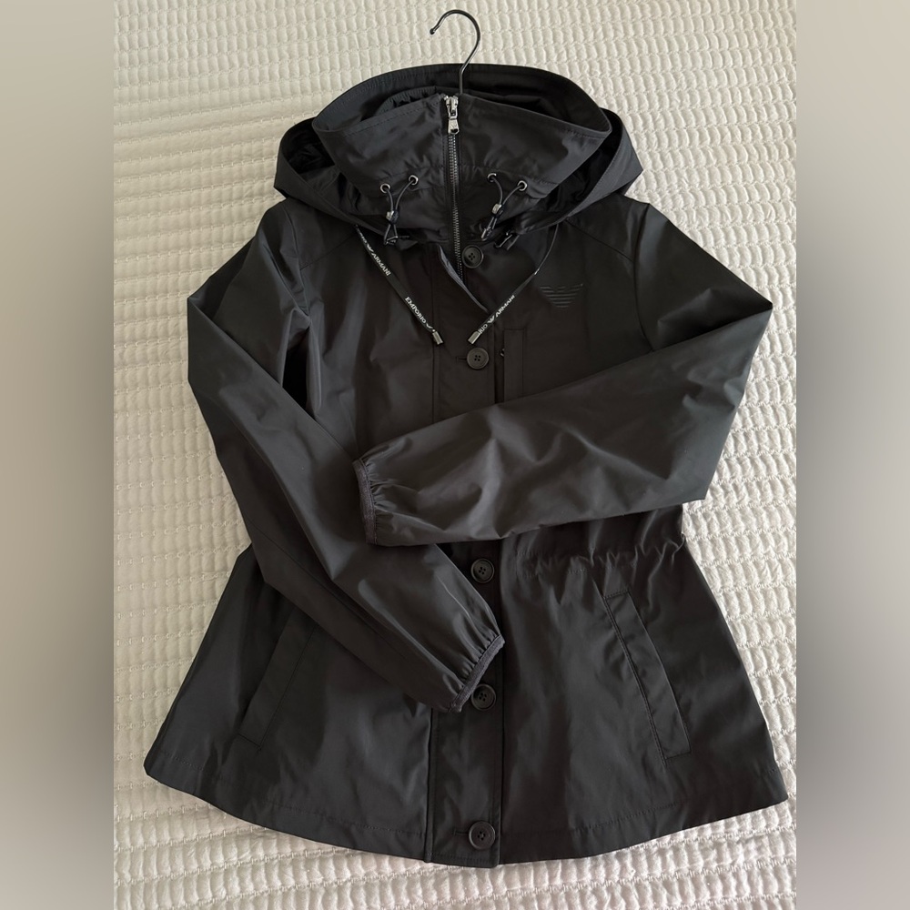 Emporio Armani Women's Black Hooded Jacket, size 38, NEVER WORN